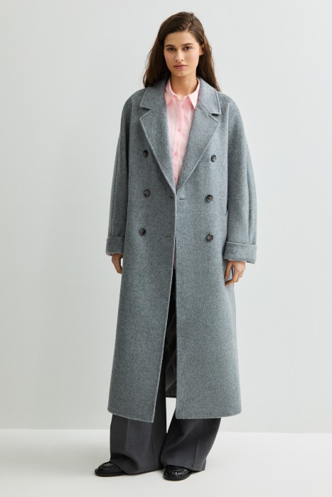 шерстяное пальто с поясом 812710003 фотография