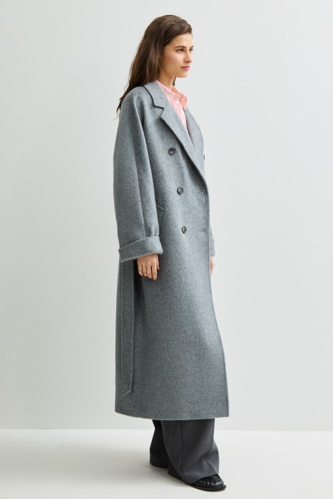 шерстяное пальто с поясом от бренда снежная королева вид слева