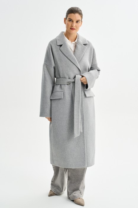 шерстяное пальто с поясом от бренда снежная королева вид слева