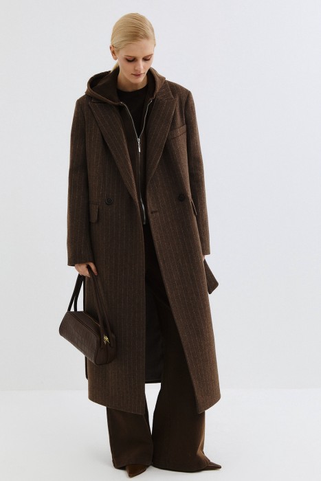 шерстяное пальто с поясом 812699003 фотография