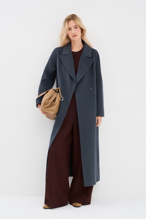 шерстяное пальто с поясом 788316003 фотография