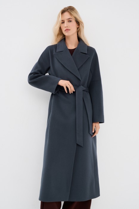 шерстяное пальто с поясом от бренда снежная королева вид слева