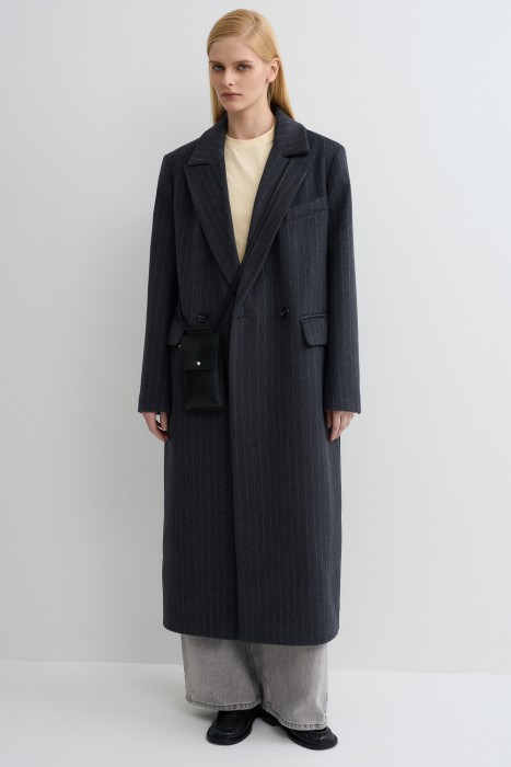 шерстяное пальто с поясом 812705003 фотография
