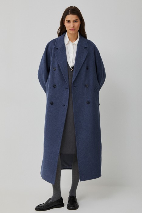 шерстяное пальто с поясом 812696003 фотография