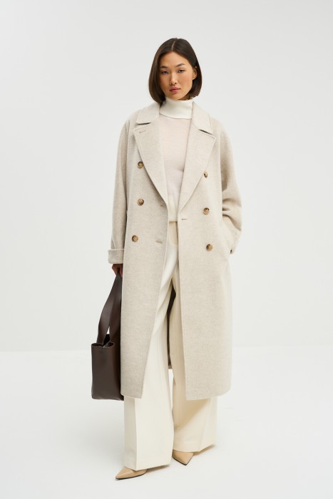 шерстяное пальто с поясом 788301003 фотография