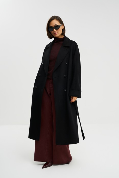 шерстяное пальто с поясом 788313003 фотография