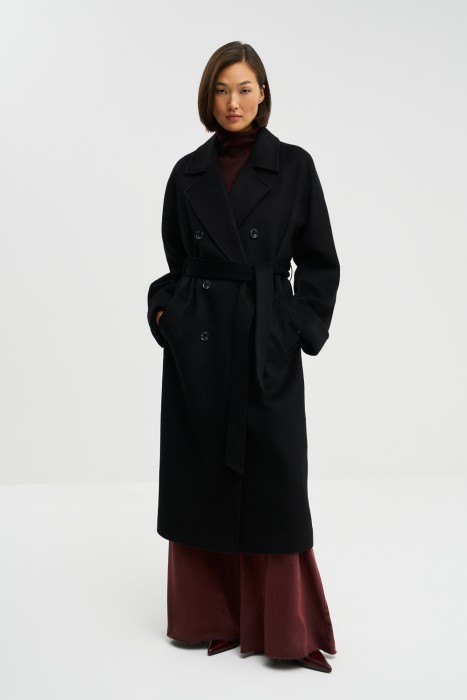 шерстяное пальто с поясом из россии вид сбоку