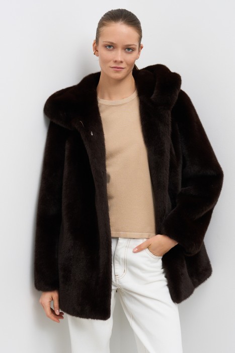 шуба из искусственного меха с капюшоном 783174003 фотография