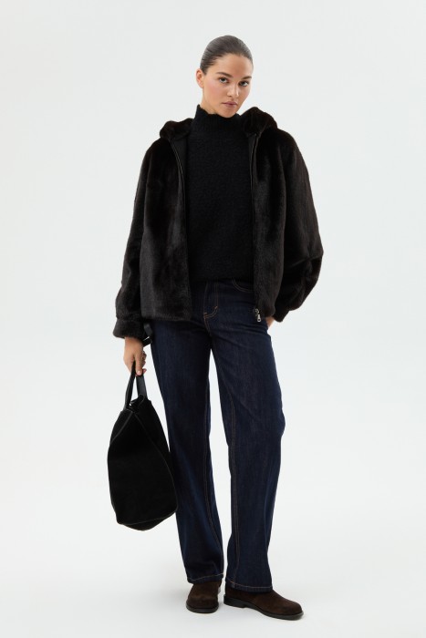 шуба из искусственного меха с капюшоном 794155003 фотография