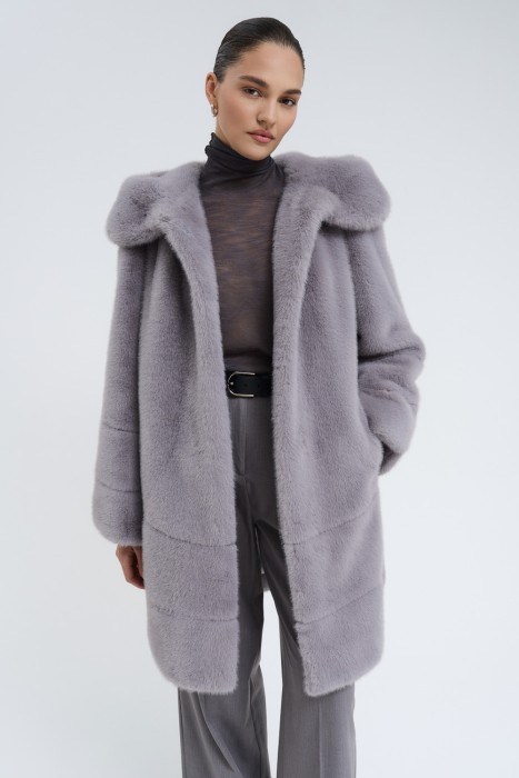 шуба из искусственного меха с капюшоном 740216003 фотография