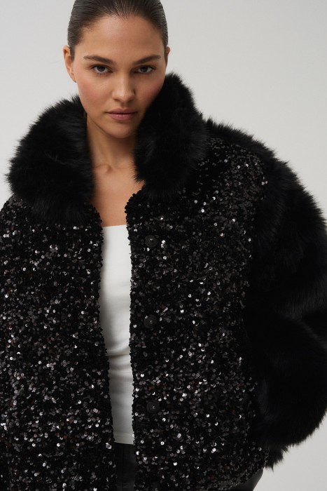 шуба из искусственного меха с пайетками 791169003 фотография