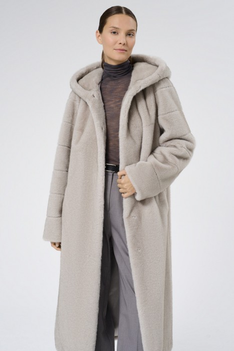 шуба из искусственного меха с поясом 724807003 фотография