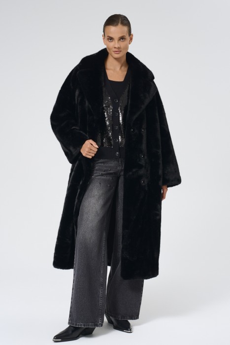 шуба из искусственного меха с поясом 733391003 фотография