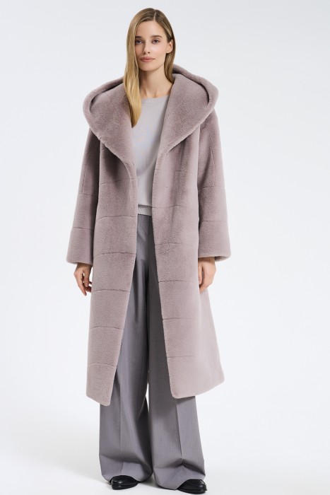 шуба из искусственного меха с поясом 738686003 фотография