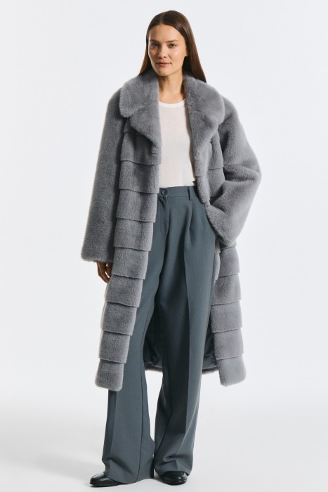 шуба из искусственного меха с поясом 783187003 фотография