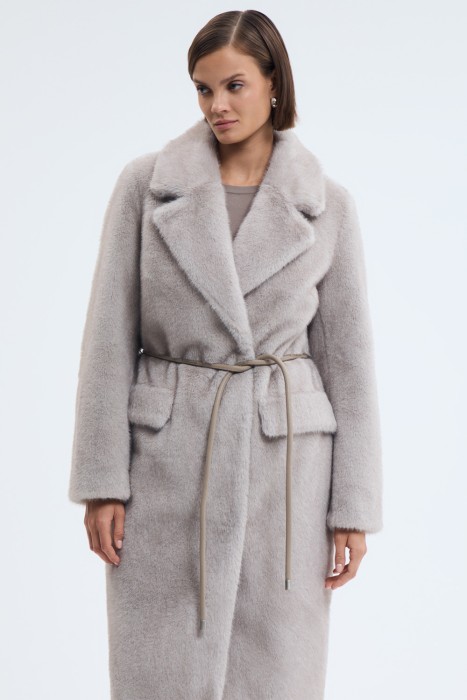 шуба из искусственного меха с поясом 791620003 фотография