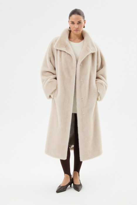 шуба из искусственного меха с поясом из россии вид сбоку