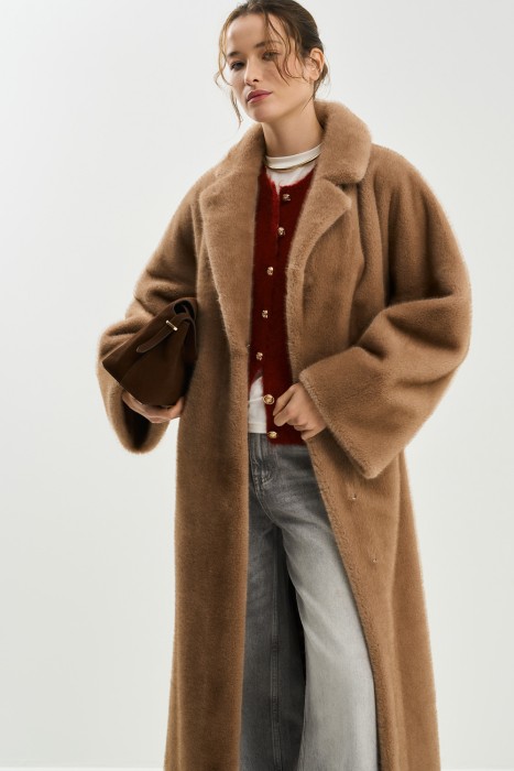 шуба из искусственного меха с поясом 801593003 фотография