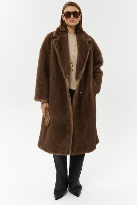 шуба из искусственного меха с поясом 791346003 фотография