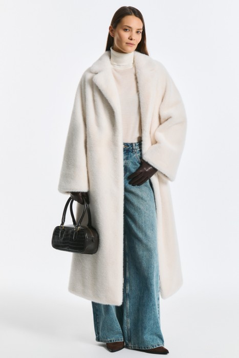 шуба из искусственного меха с поясом 801584003 фотография