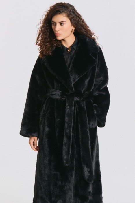 шуба из искусственного меха с поясом 791150003 фотография