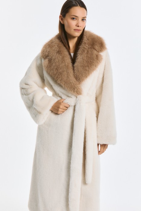 шуба из искусственного меха с поясом 791148003 фотография