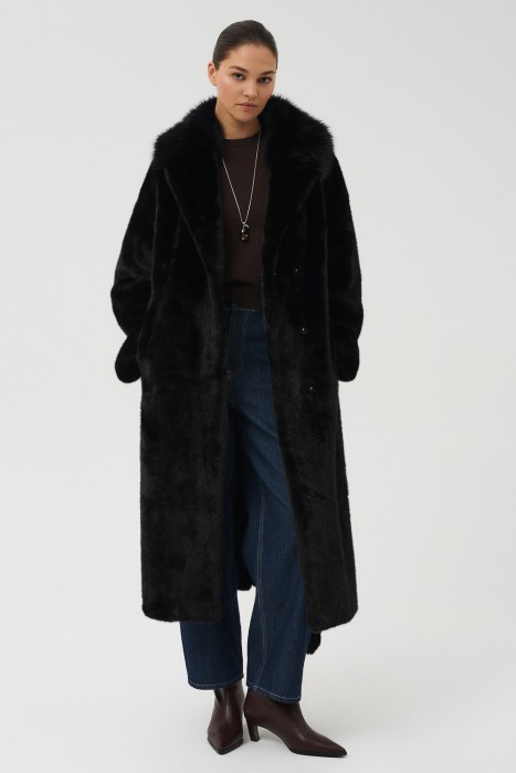 шуба из искусственного меха с поясом 791157003 фотография