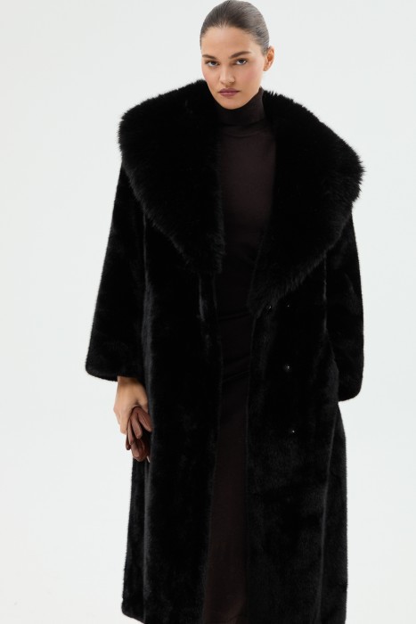 шуба из искусственного меха с поясом 791615003 фотография