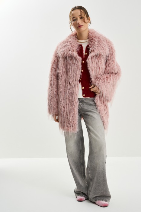 шуба из искусственного меха с поясом 792864003 фотография