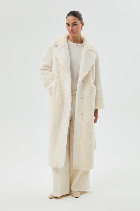 шуба из искусственного меха с поясом 791103003 фотография