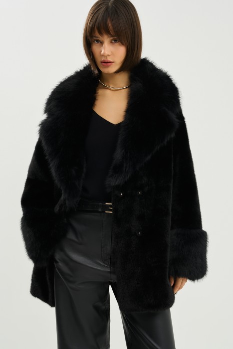 шуба из искусственного меха с поясом 791173003 фотография