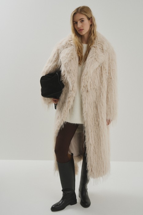 шуба из искусственного меха с поясом 791146003 фотография