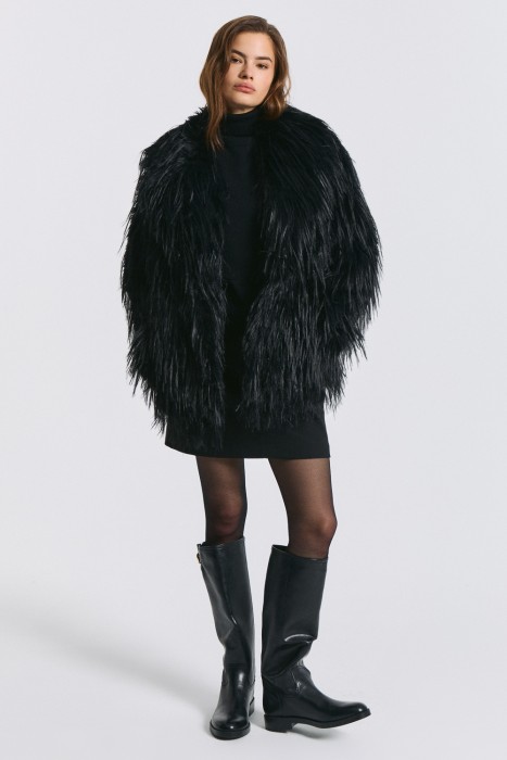 шуба из искусственного меха с поясом 791022003 фотография