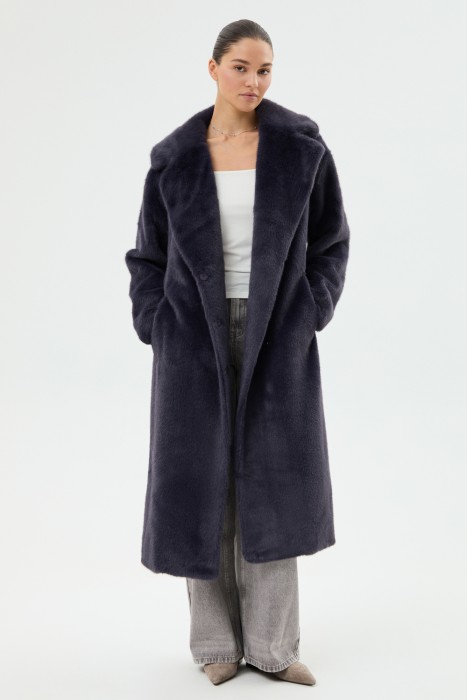 шуба из искусственного меха с поясом по цене 11720 руб вид справа