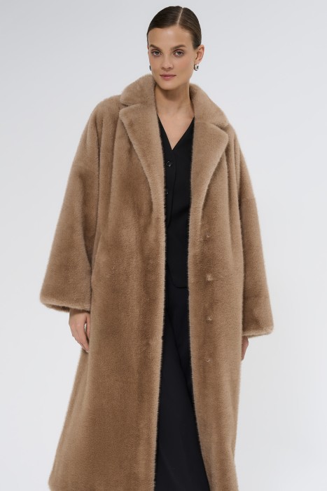 шуба из искусственного меха с поясом 738758003 фотография