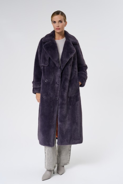 шуба из искусственного меха с поясом 733254003 фотография