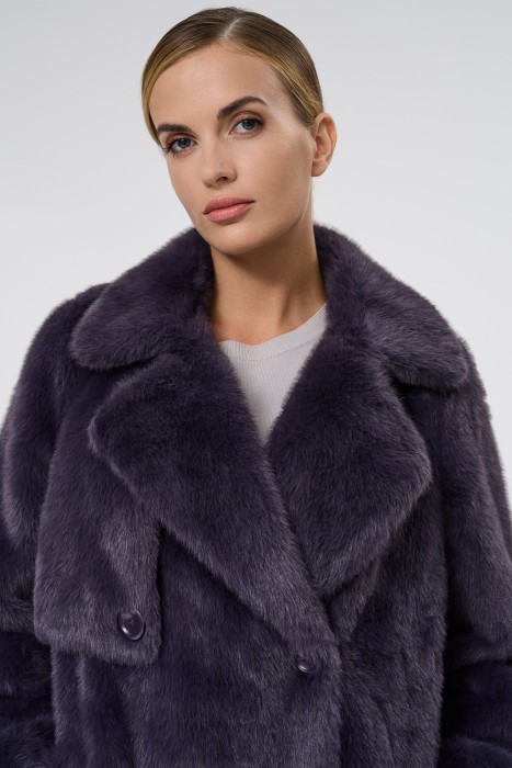 шуба из искусственного меха с поясом из россии вид сбоку