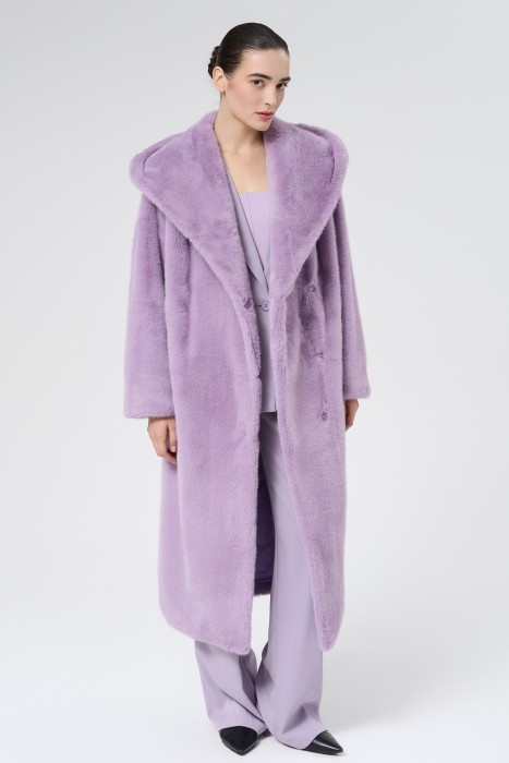 шуба из искусственного меха с поясом 733389003 фотография