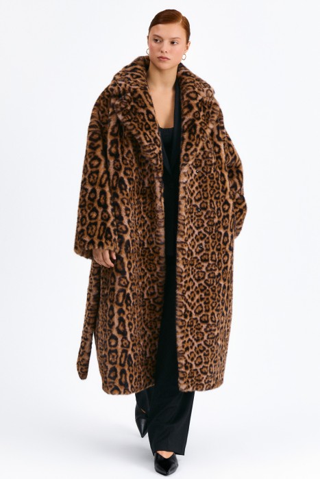 шуба из искусственного меха с поясом 733358003 фотография