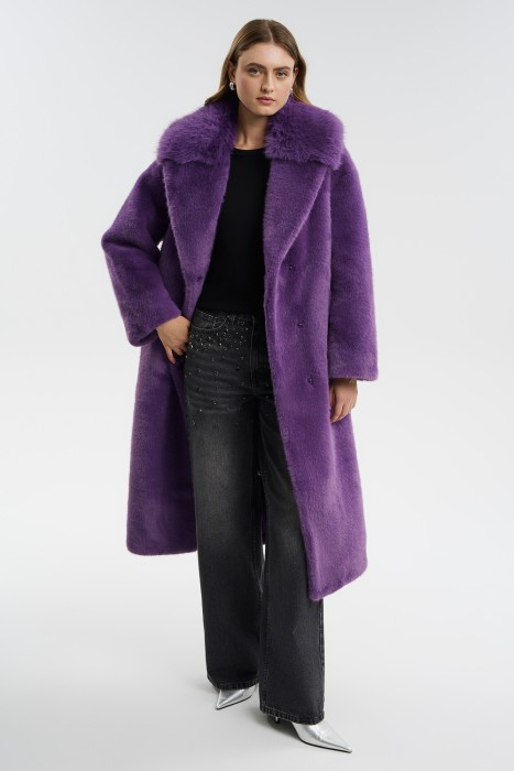 шуба из искусственного меха с поясом 733366003 фотография