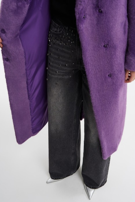 шуба из искусственного меха с поясом из россии вид сбоку