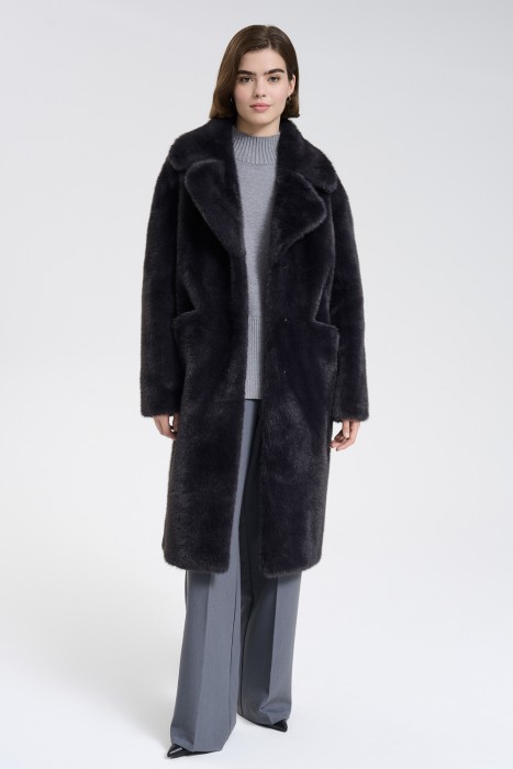 шуба из искусственного меха с поясом 723936003 фотография