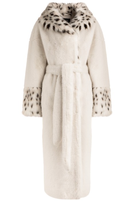 шуба из искусственного меха с поясом из россии вид сбоку