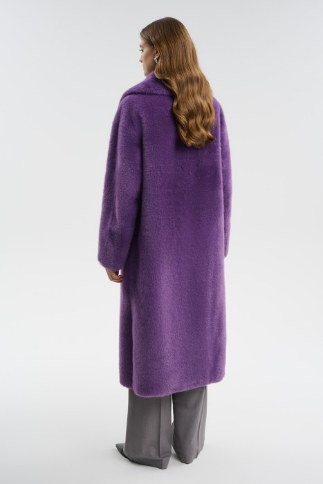 шуба из искусственного меха с поясом из россии вид сбоку