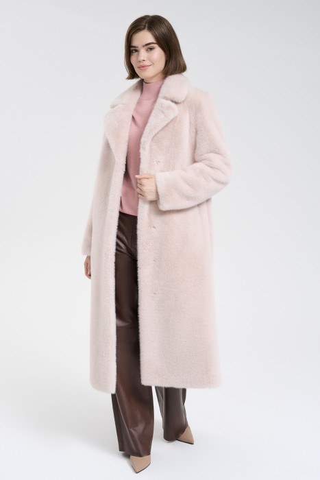 шуба из искусственного меха с поясом от бренда снежная королева вид слева