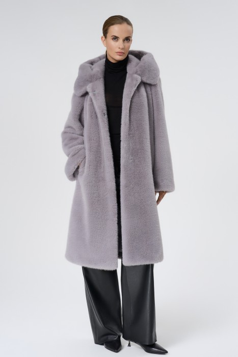 шуба из искусственного меха с поясом 723930003 фотография