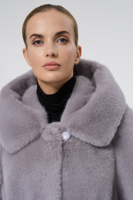 шуба из искусственного меха с поясом из россии вид сбоку