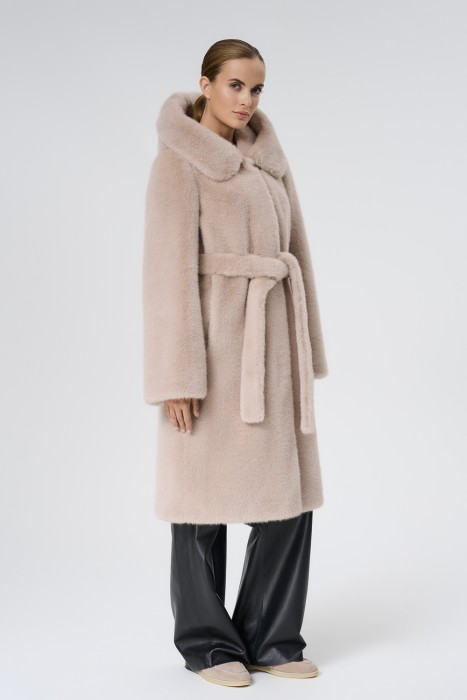 шуба из искусственного меха с поясом 723926003 фотография