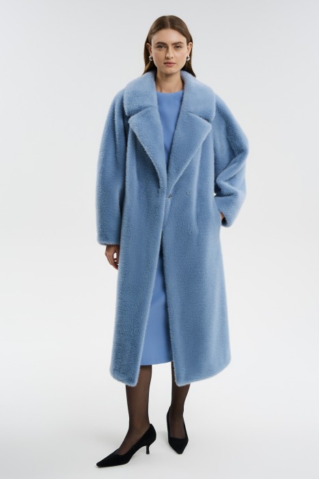 шуба из искусственного меха с поясом 738779003 фотография