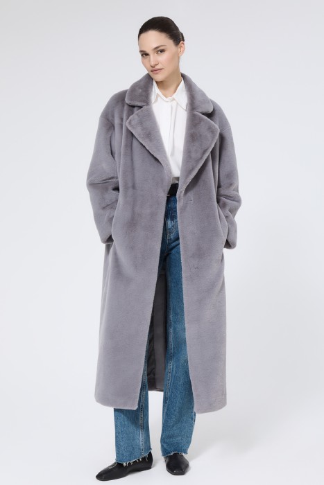 шуба из искусственного меха с поясом 724212003 фотография